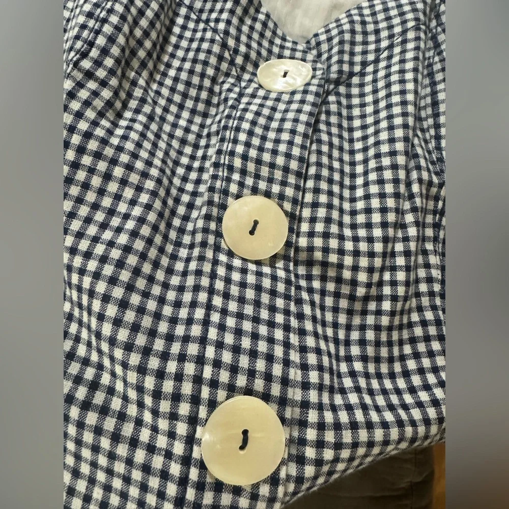 HTF Anthropologie Navy Blue Linen Cotton Gingham Camellia Collared Dress Size 10 - Picture 13 of 13